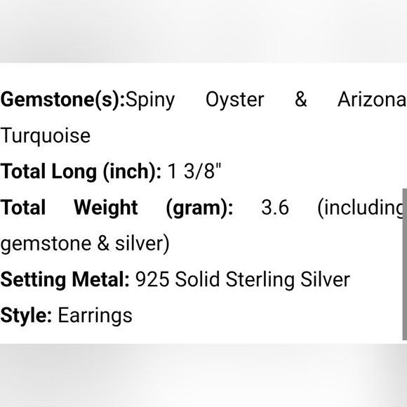 GENUINE Spiny Oyster & Arizona Turquoise 925 Sterling Silver Earrings ar… - Picture 3 of 3